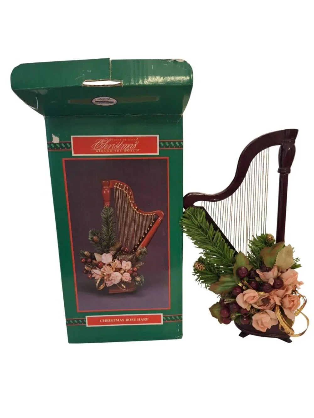 VTG House of Lloyd Christmas Around the World Christmas Rose Harp w Box 1998